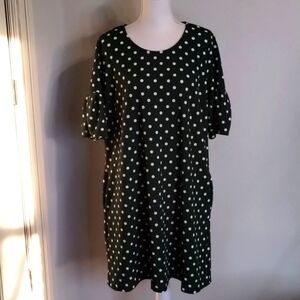 Agnes & Dora Green/White Polka Dot Shift Dress Ruffle Sleeve Size Medium